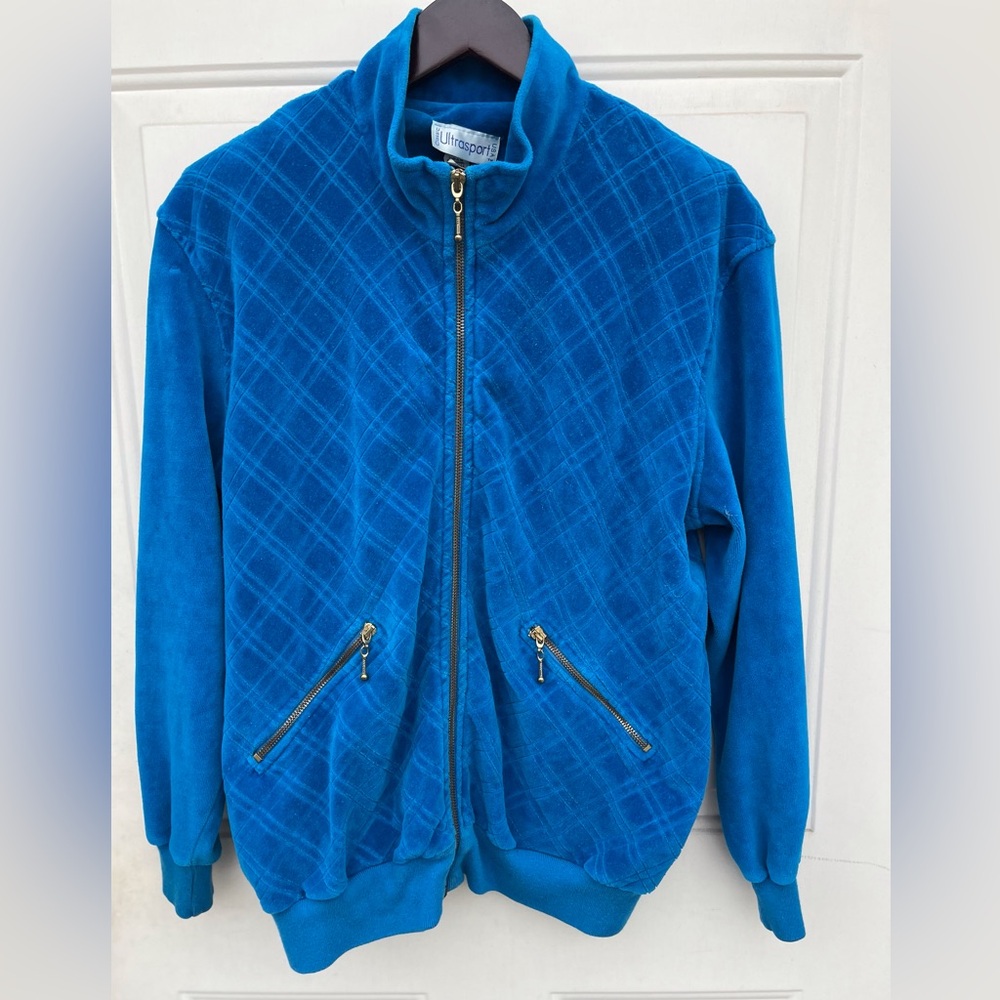 VTG Track Teal Blue Green Velvet Velour Top Athleisure Jacket